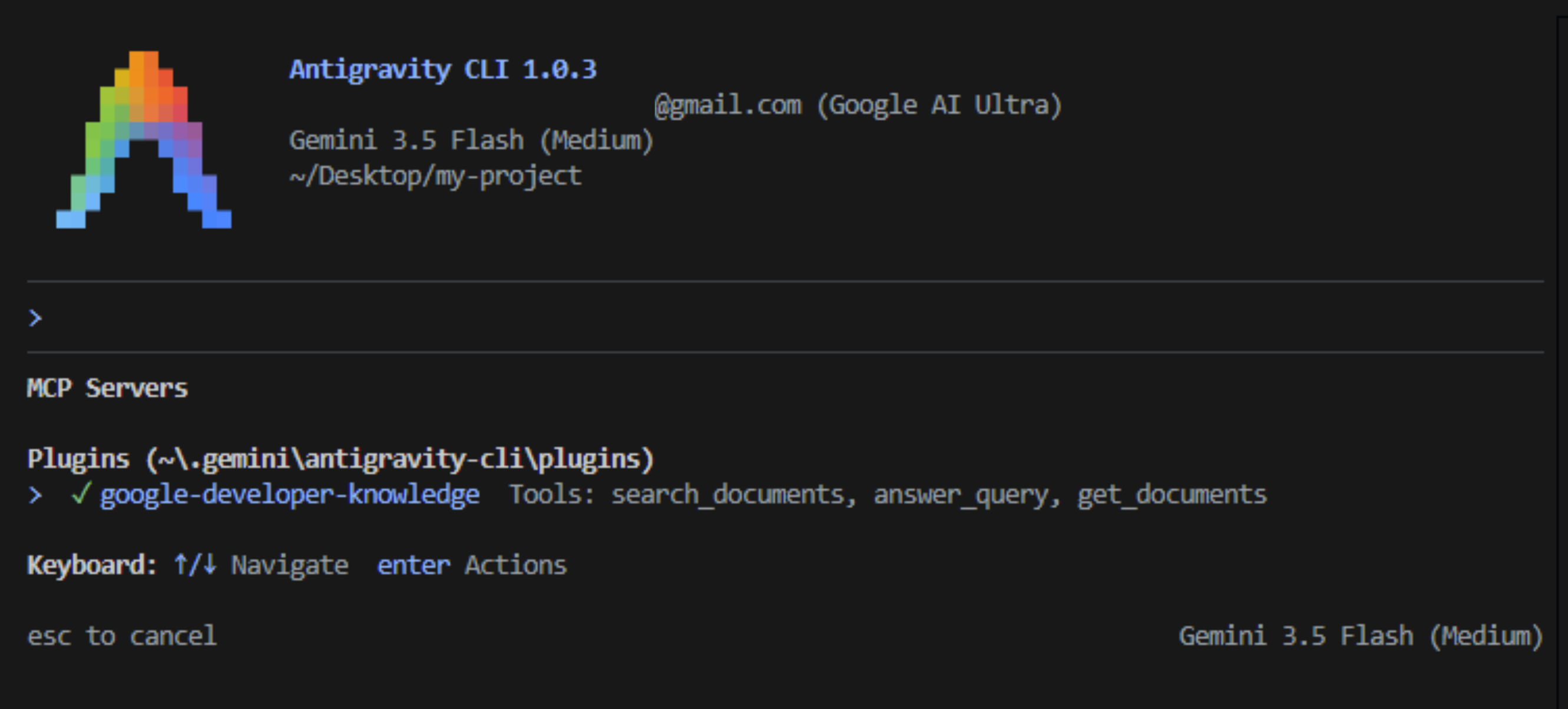 Servidor MCP configurado en Antigravity CLI